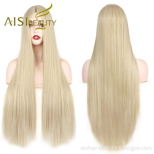 Aisi Beauty Wholesale Vendor Cheap Long Silky Straight Blonde Wig Swiss Lace Synthetic Hair For Black Women Lace Front Wig